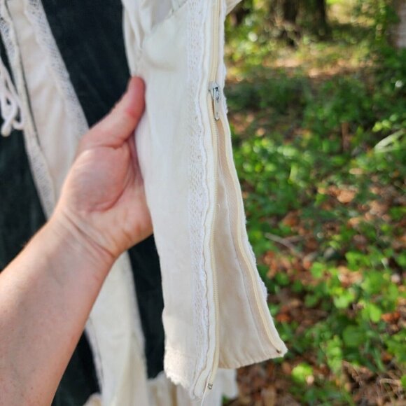 VTG GUNNE SAX PRAIRIE VELVET LONG SLEEVE LACE BOHO HIPPY DRESS GREEN IVORY 5 - Picture 4 of 16